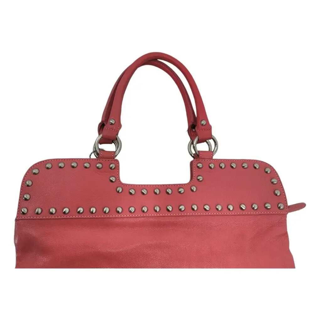 Sorial Studded‎ Leather Tote Shoulder Bag Pink Coral Boho Moto Satchel Purse